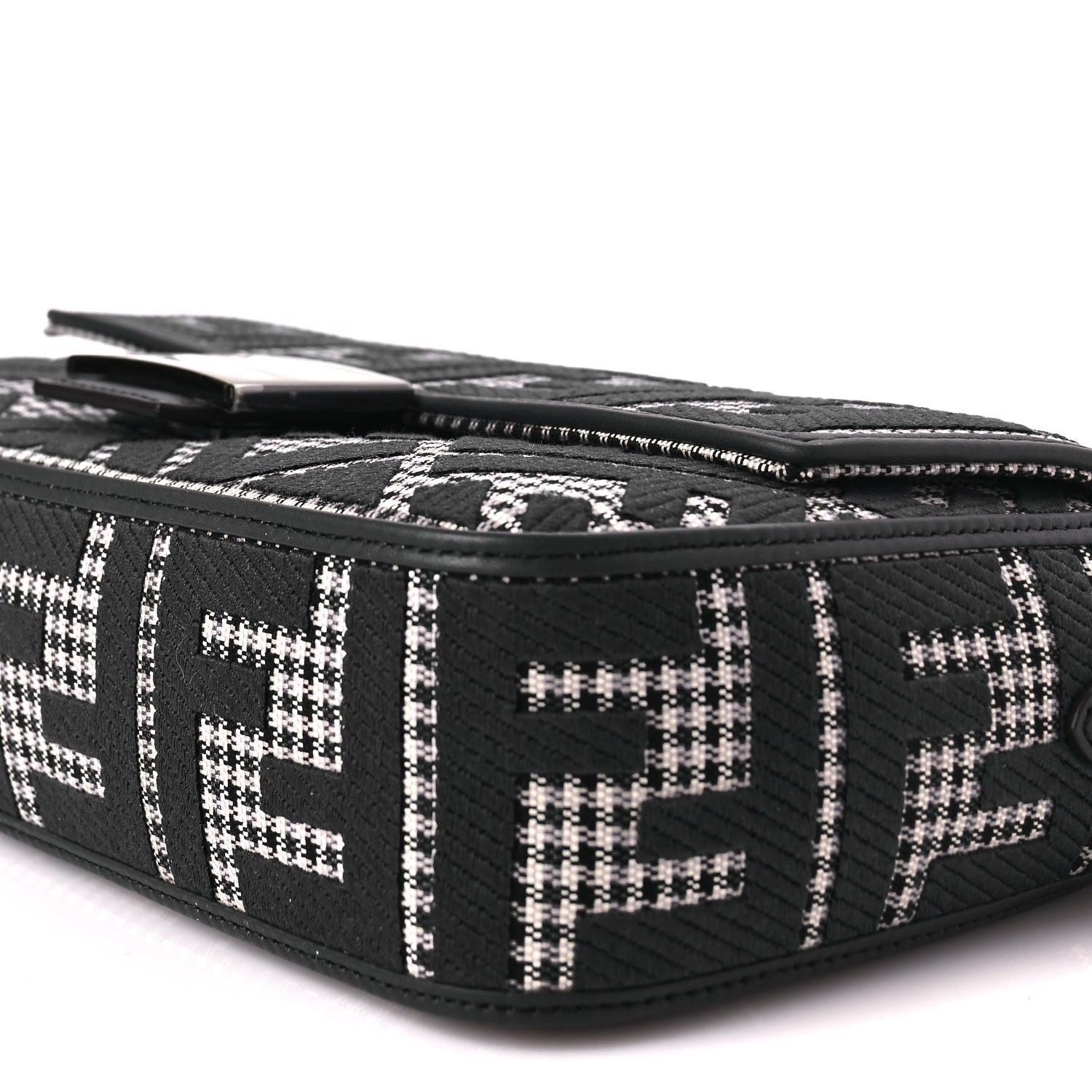 Fendi Wool Vitello King Houndstooth FF Embroidered Baguette Grigio Anthracite 8 of 8
