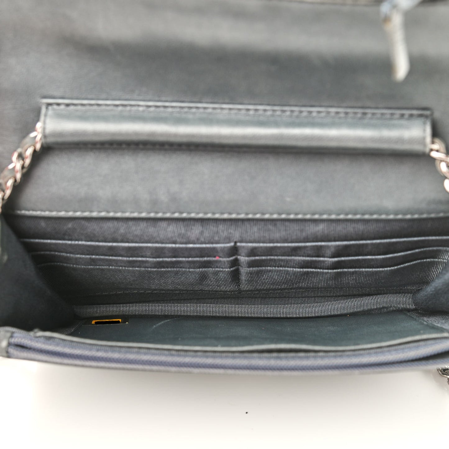 Iridescent Lambskin Quilted Wallet On Chain WOC Grey