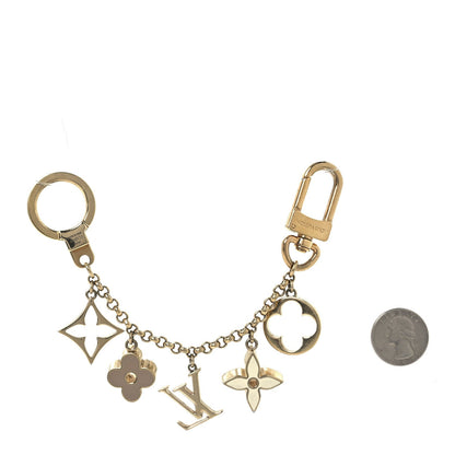 Louis Vuitton Brass Enamel Fleur De Monogram Bag Charm Chain Gold 2 of 4
