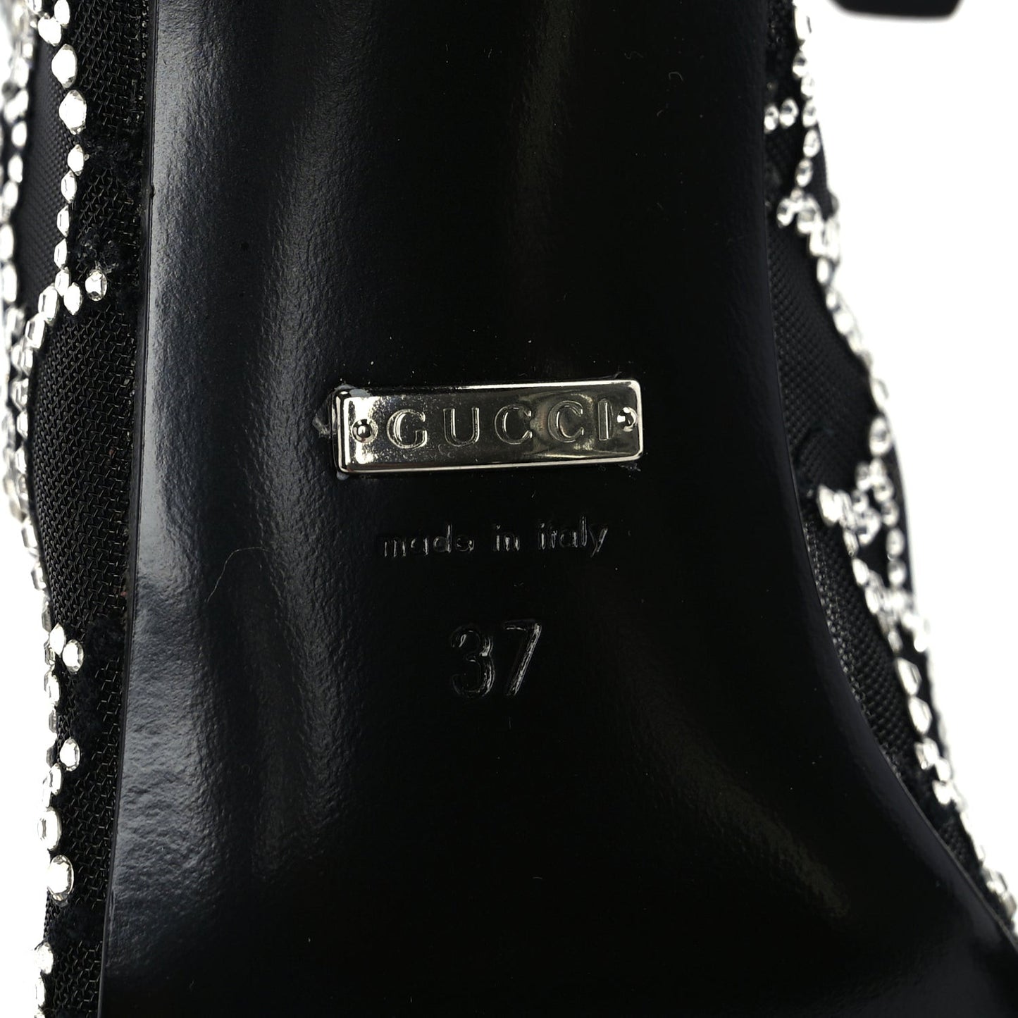 Tela Retino Kid Scamosciato Crystal GG Monogram Square Demi Boot 37 Black