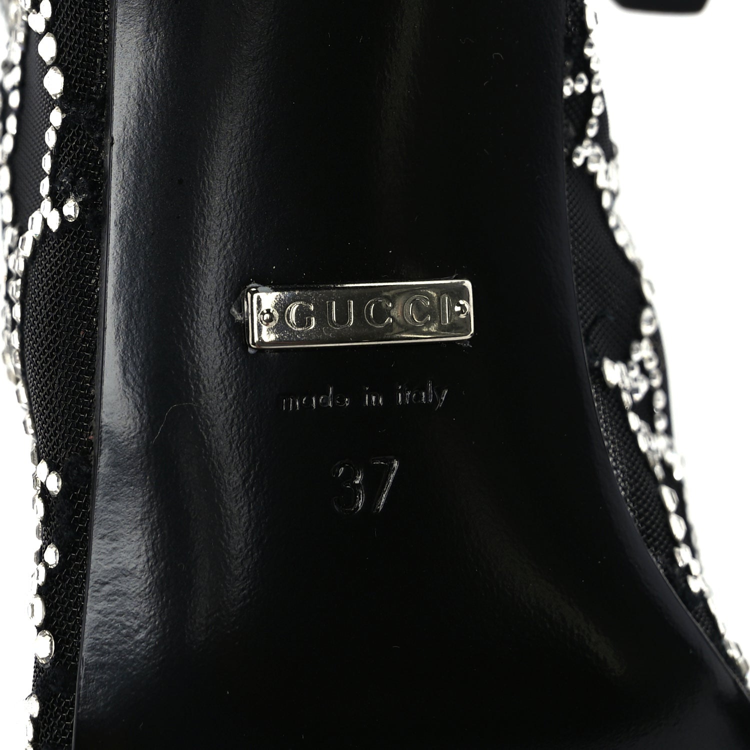 Gucci Tela Retino Kid Scamosciato Crystal GG Monogram Square Demi Boot 37 Black 7 of 8