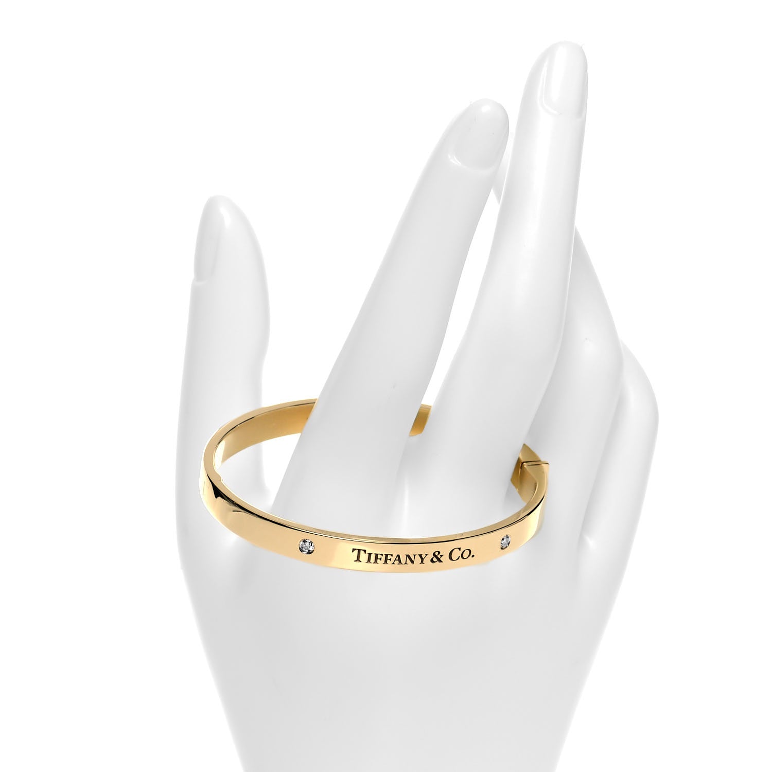 Tiffany 18K Yellow Gold Diamond Hinged Bangle Bracelet 2 of 5