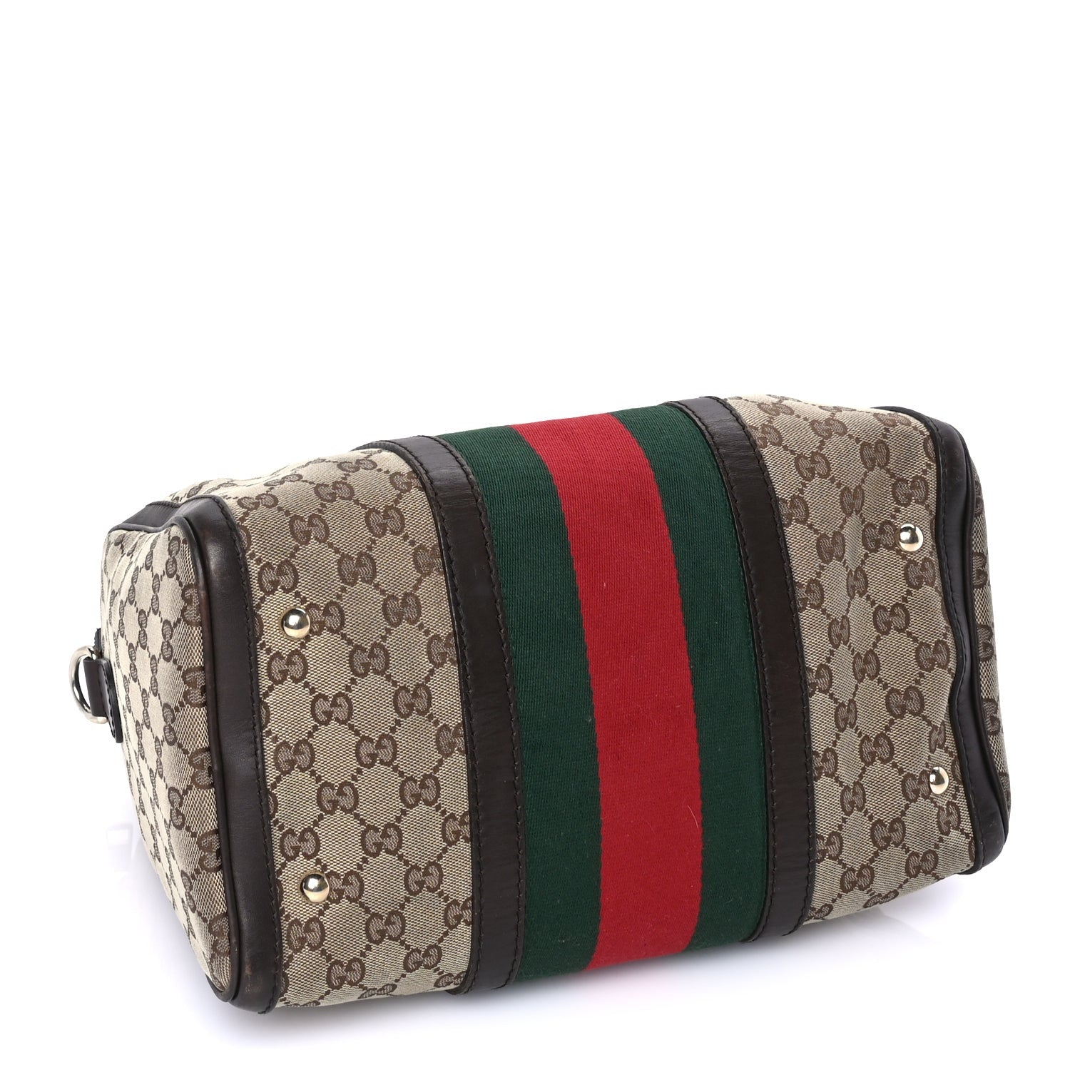 Gucci Monogram Selleria Calfskin Vintage Web Medium Boston Beige Ebony Cocoa Beige Ebony Cocoa 7 of 7