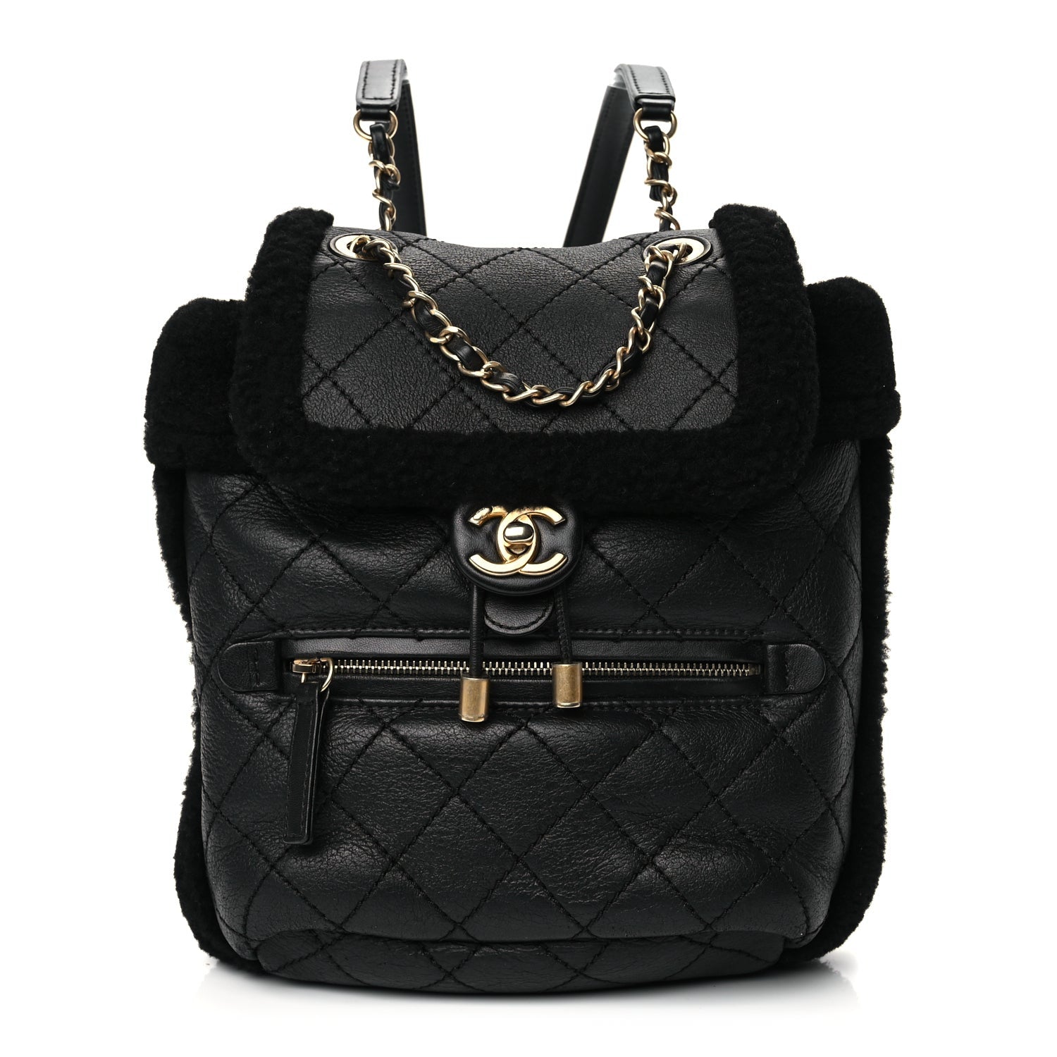 Chanel Lambskin Shearling Quilted CC Backpack Black 1 of 9