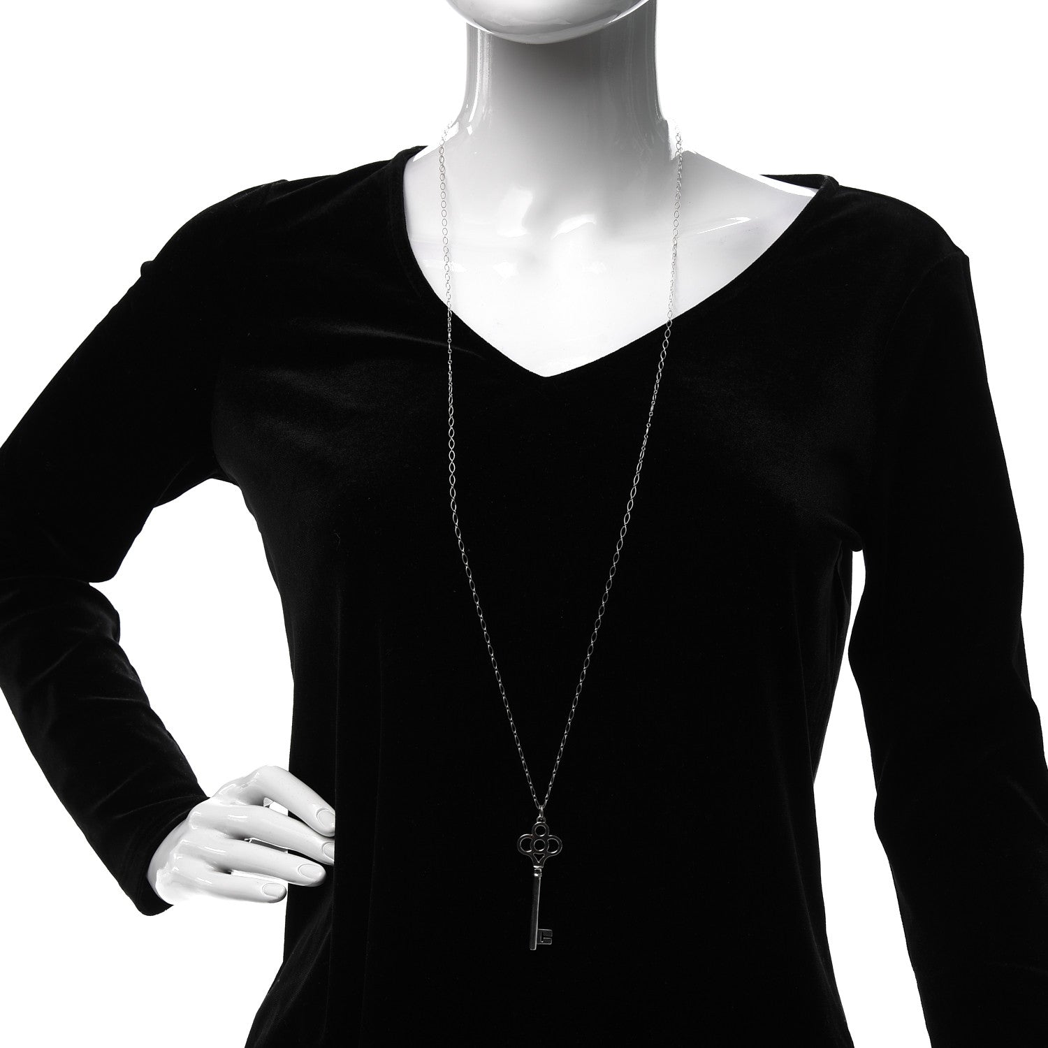 Tiffany Sterling Silver Large Crown Key Pendant Link Necklace 2 of 5