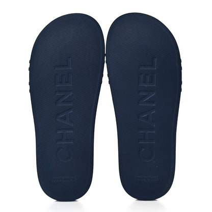 Chanel Rubber CC Flat Slide Sandals 36 Navy Gold 5 of 9