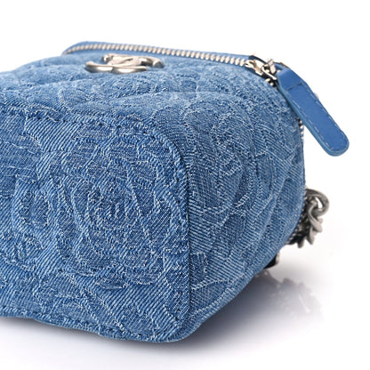 Chanel Denim Quilted Camellia Sweetheart Mini Vanity Case With Chain Blue 9 of 9