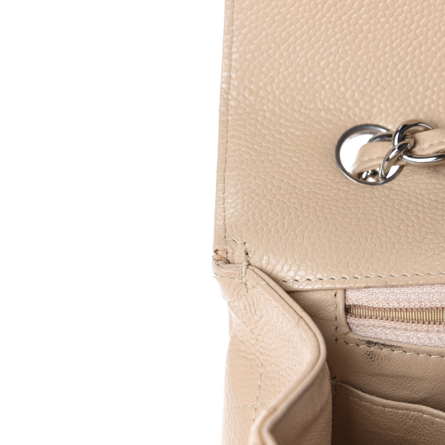 Caviar Quilted Jumbo Single Flap Beige Clair