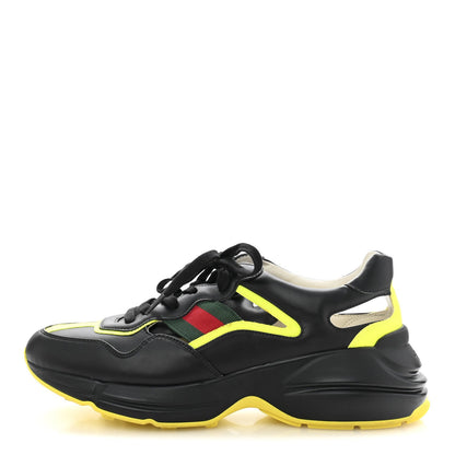 Gucci Demetra Web Mens Rhyton Cut Out Sneakers 10 Black Yellow Fluo 1 of 7