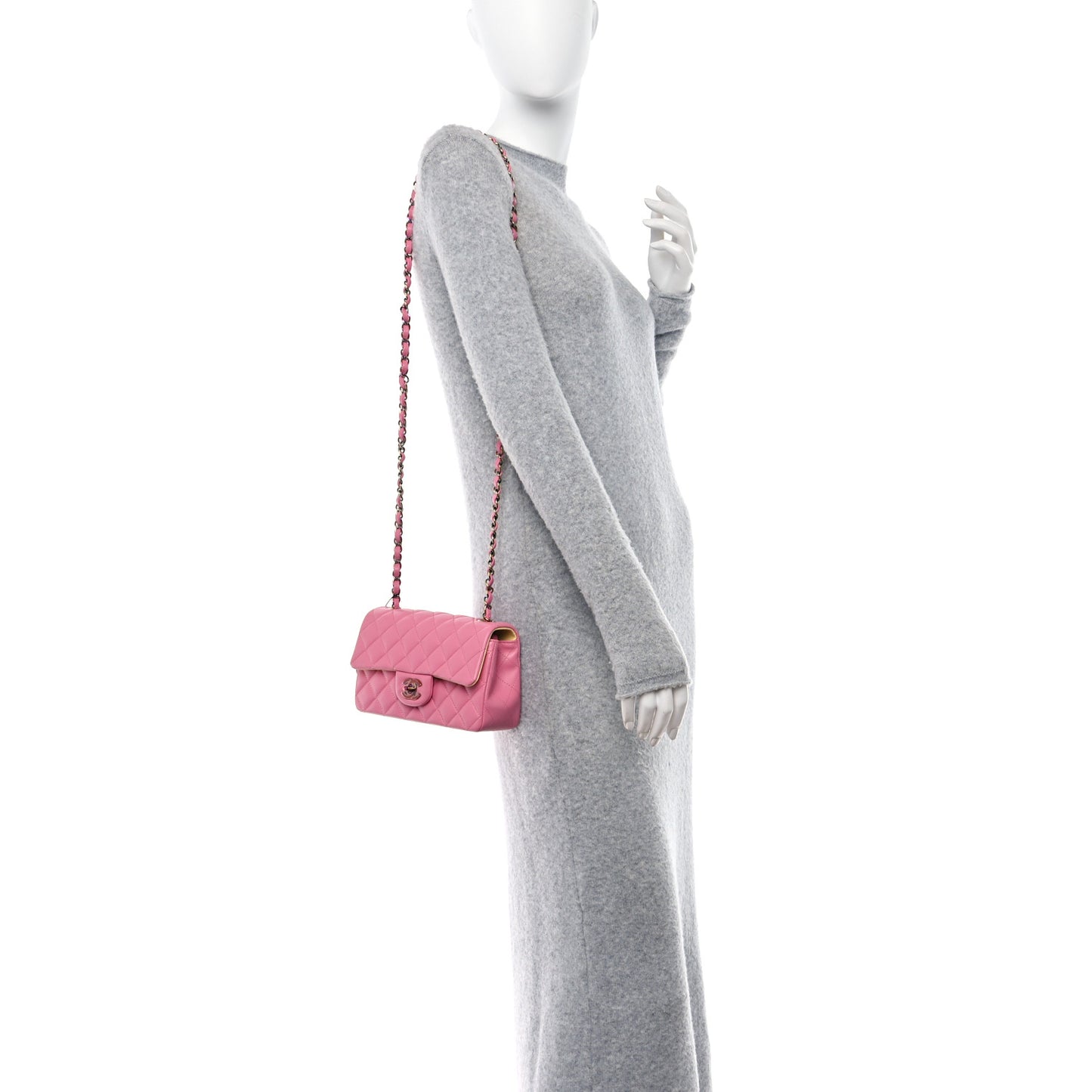 Lambskin Quilted Mini Rectangular Flap Pink Yellow