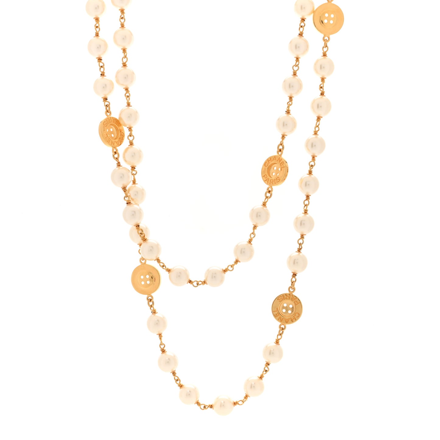 Metal Pearl Paris Button Necklace Gold