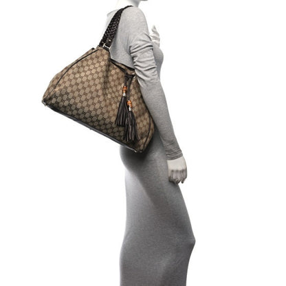 Gucci Monogram Peggy Braided Tote Dark Brown 2 of 10