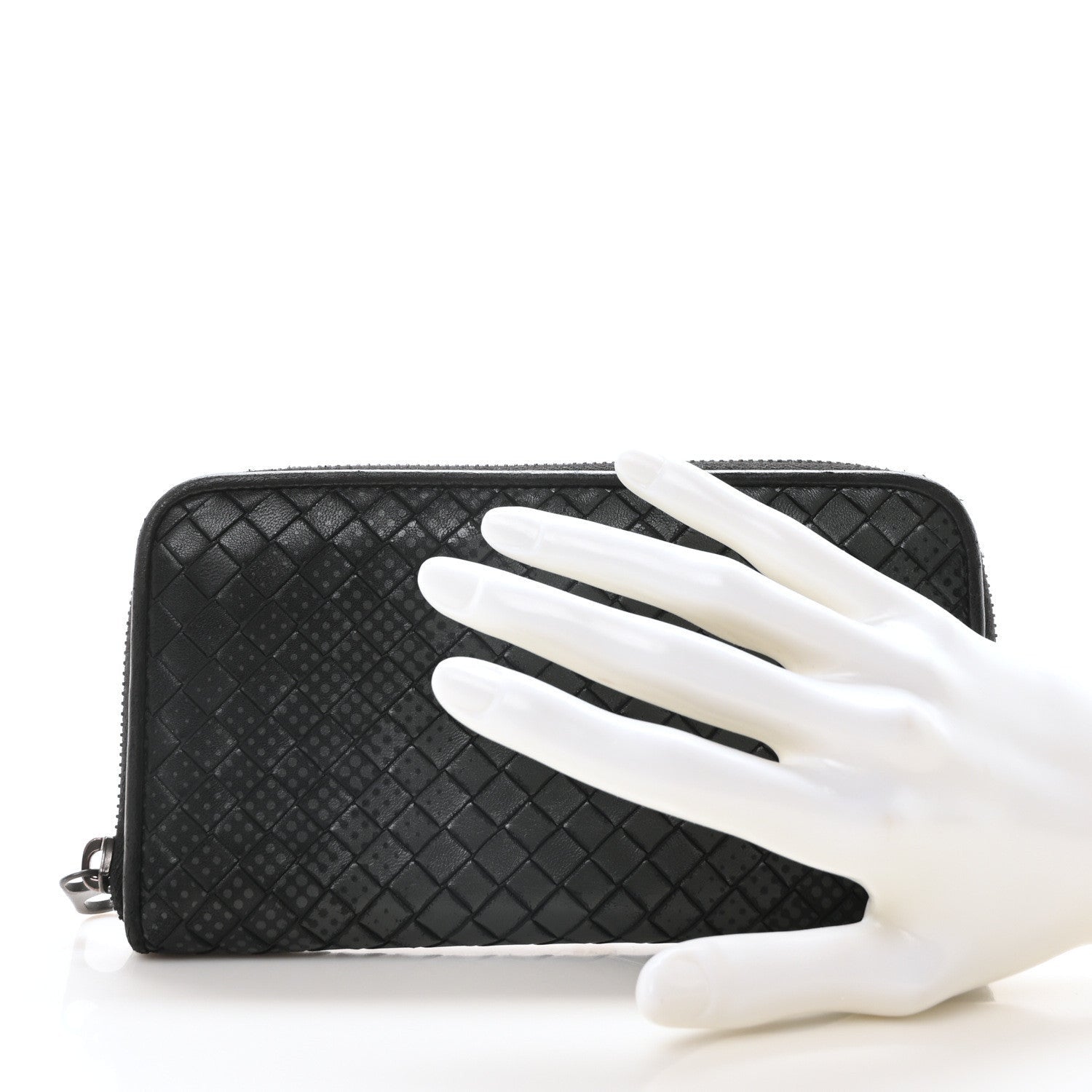 Bottega Veneta Nappa Intrecciato Dot Zip Around Wallet Black Grey 3 of 7