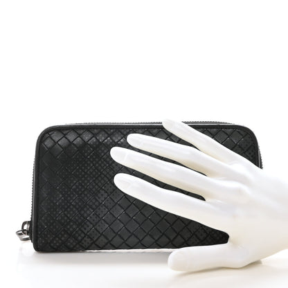 Bottega Veneta Nappa Intrecciato Dot Zip Around Wallet Black Grey 3 of 7