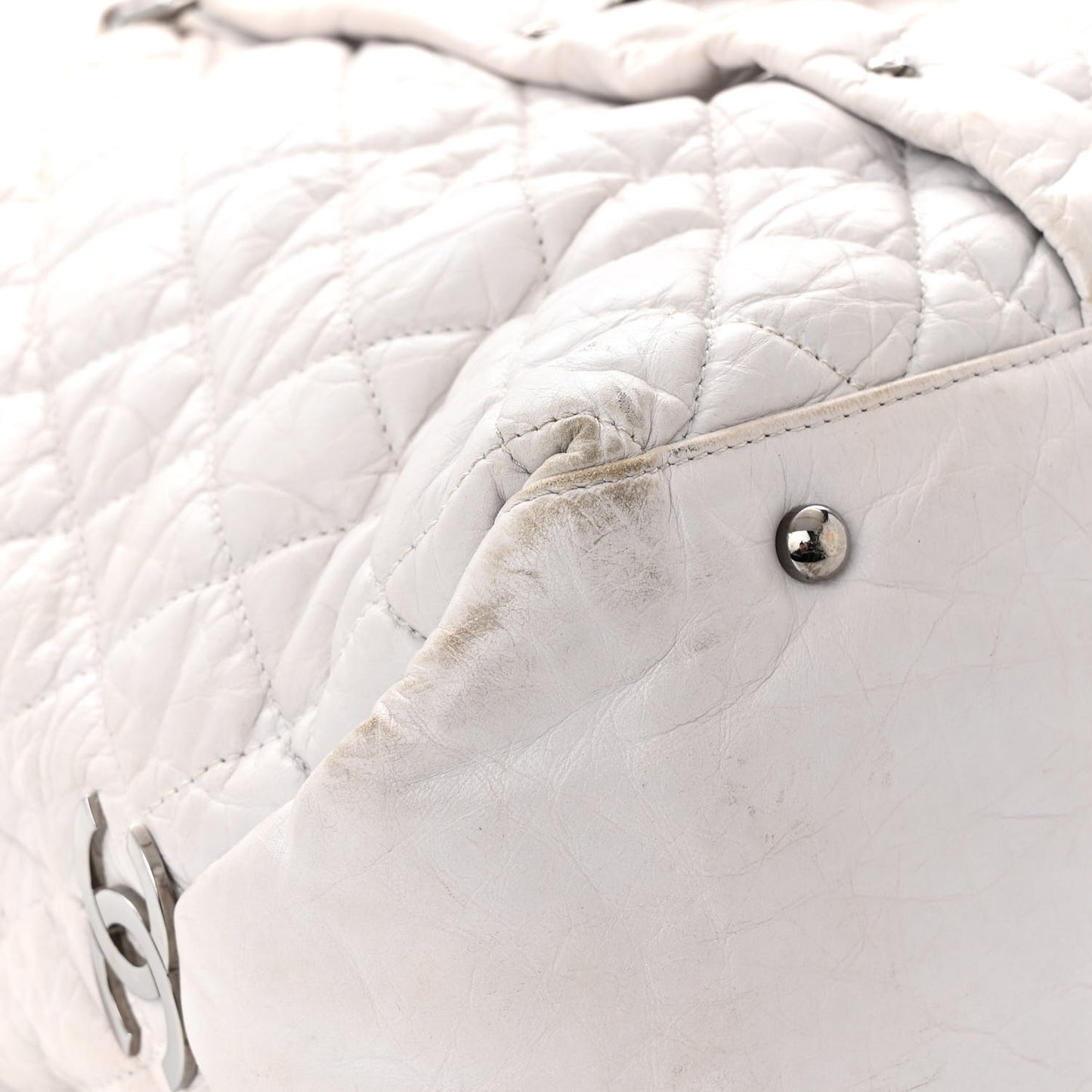 Distressed Lambskin Vintage Ligne Lady Braid XL Tote Beige