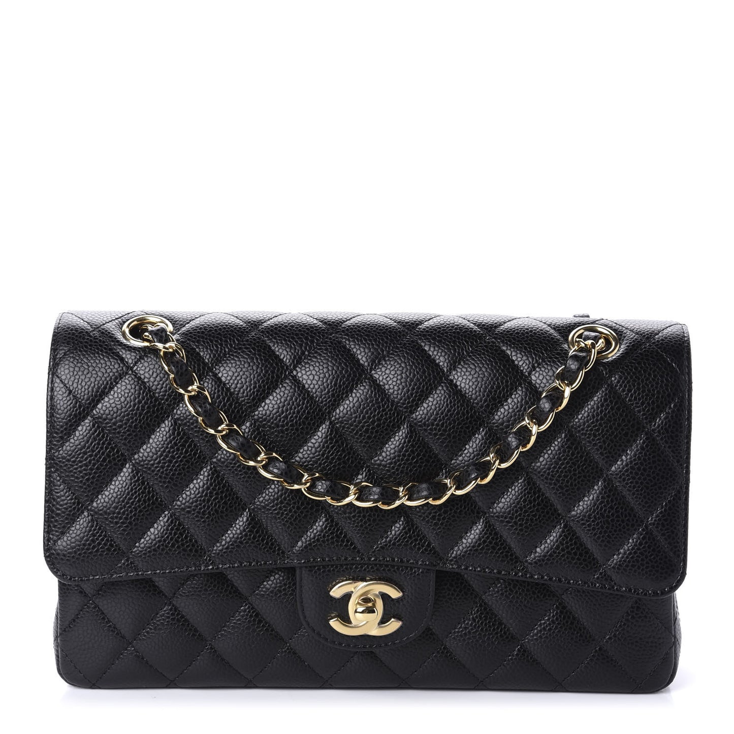 Caviar Quilted Medium Double Flap Black
