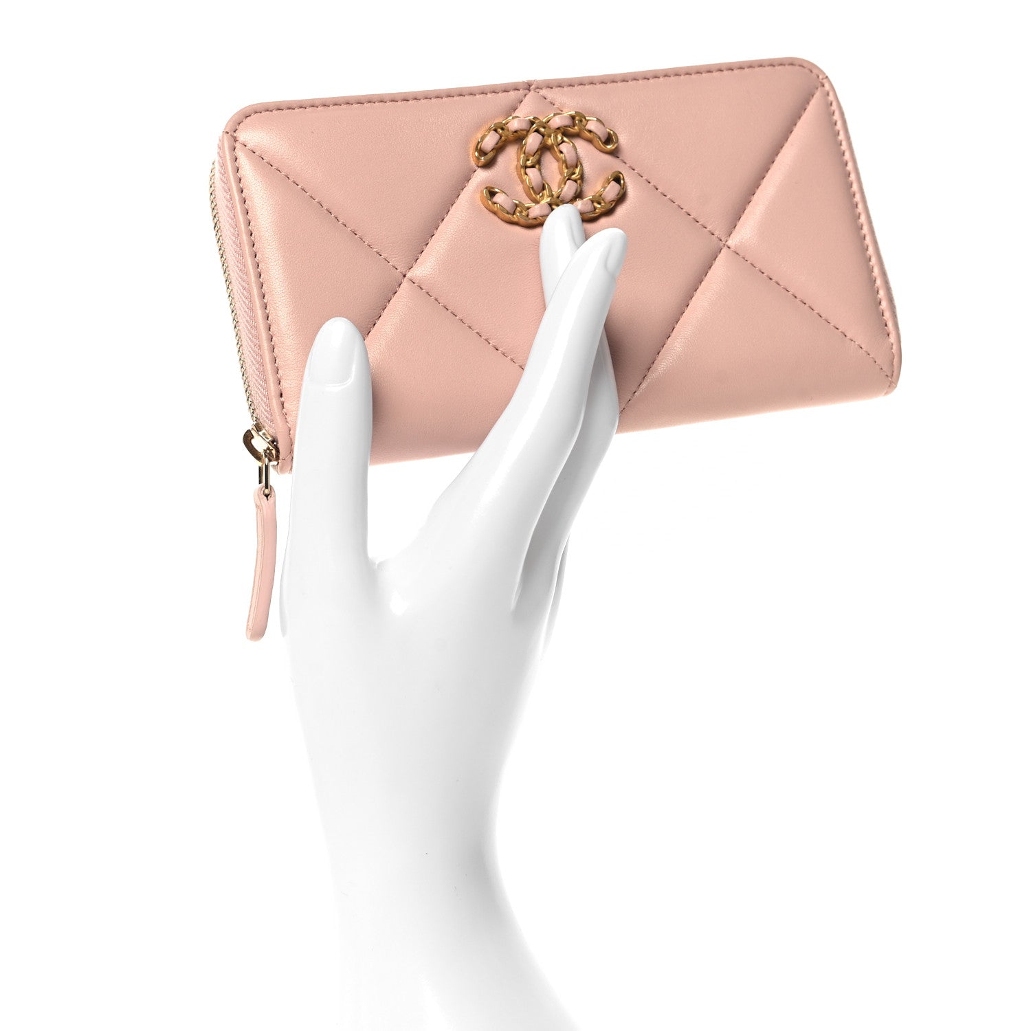 Chanel Lambskin Quilted Chanel 19 Zipped Wallet Light Pink 2 of 9