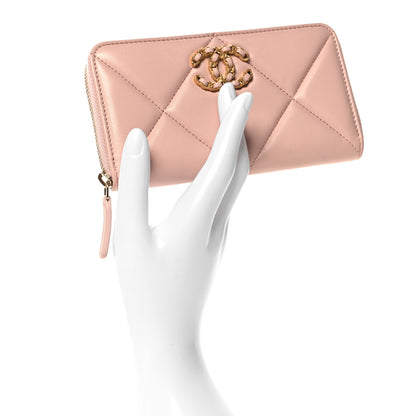 Chanel Lambskin Quilted Chanel 19 Zipped Wallet Light Pink 2 of 9