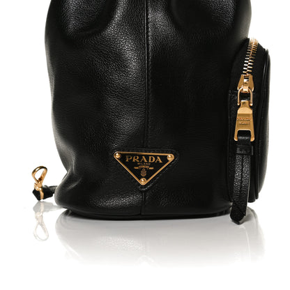 Prada Glace Calfskin Embossed Secchiello Bucket Bag Black 9 of 14