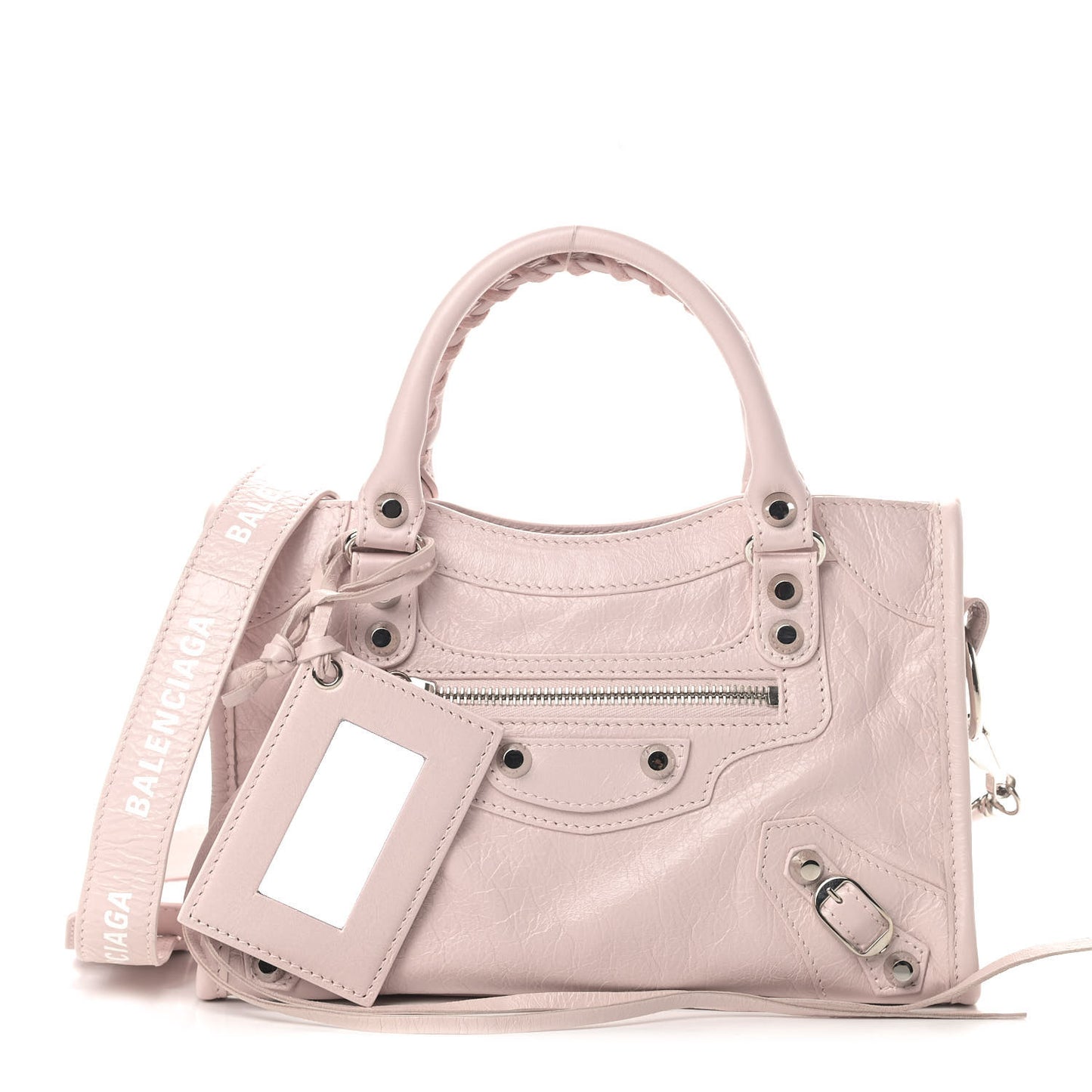 Agneau Classic Silver Hardware Mini City Logo Strap Light Rose White