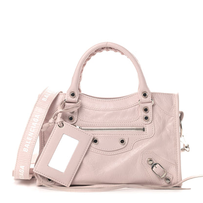 Balenciaga Agneau Classic Silver Hardware Mini City Logo Strap Light Rose White 1 of 4