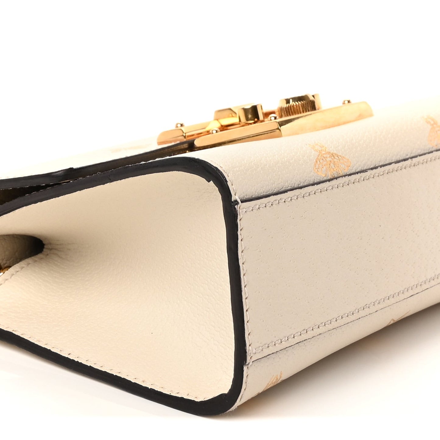 Grained Calfskin Bee Star Small Padlock Shoulder Bag White