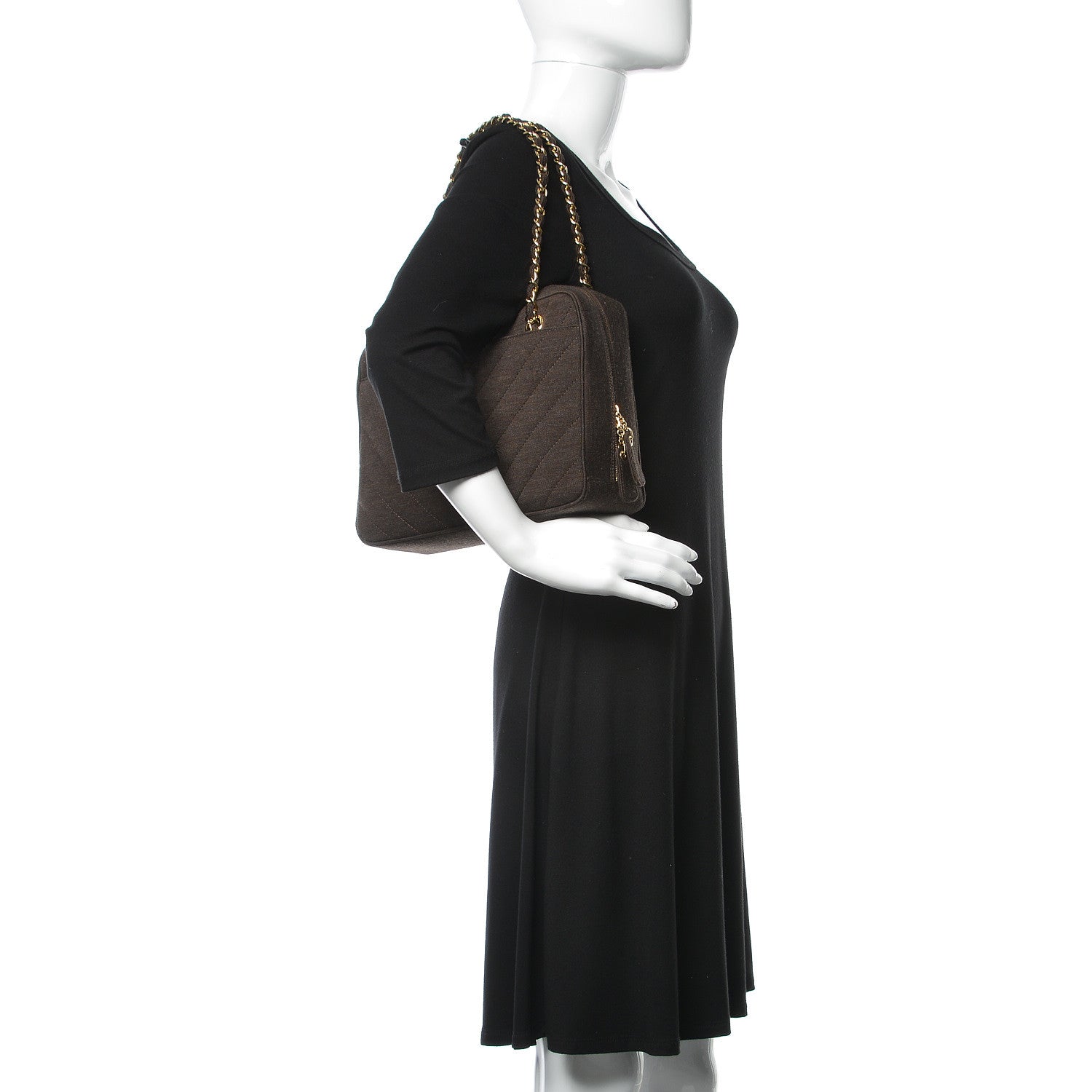 Chanel Jersey Chevron Quilted Camera Case Brown 2 of 11