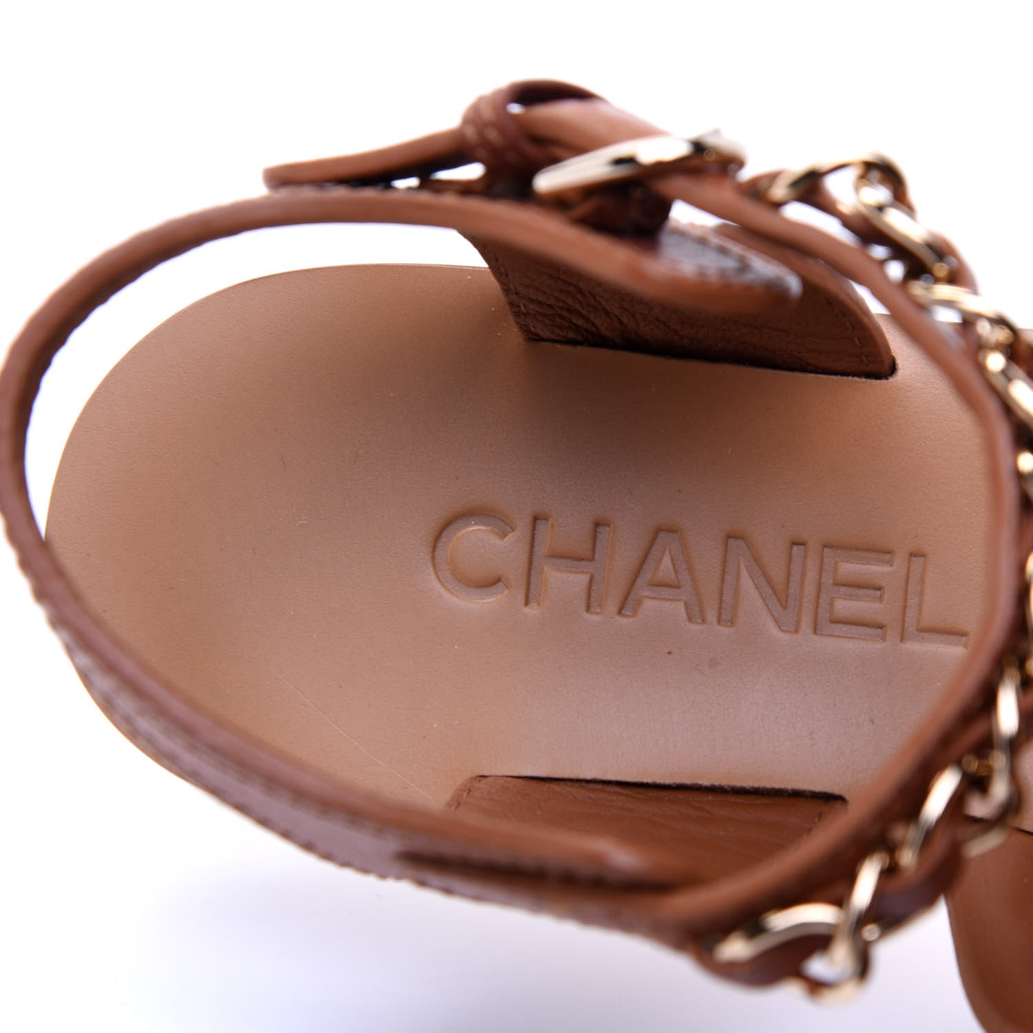 Chanel Calfskin Chain CC Flat Sandals 36 Beige 6 of 10