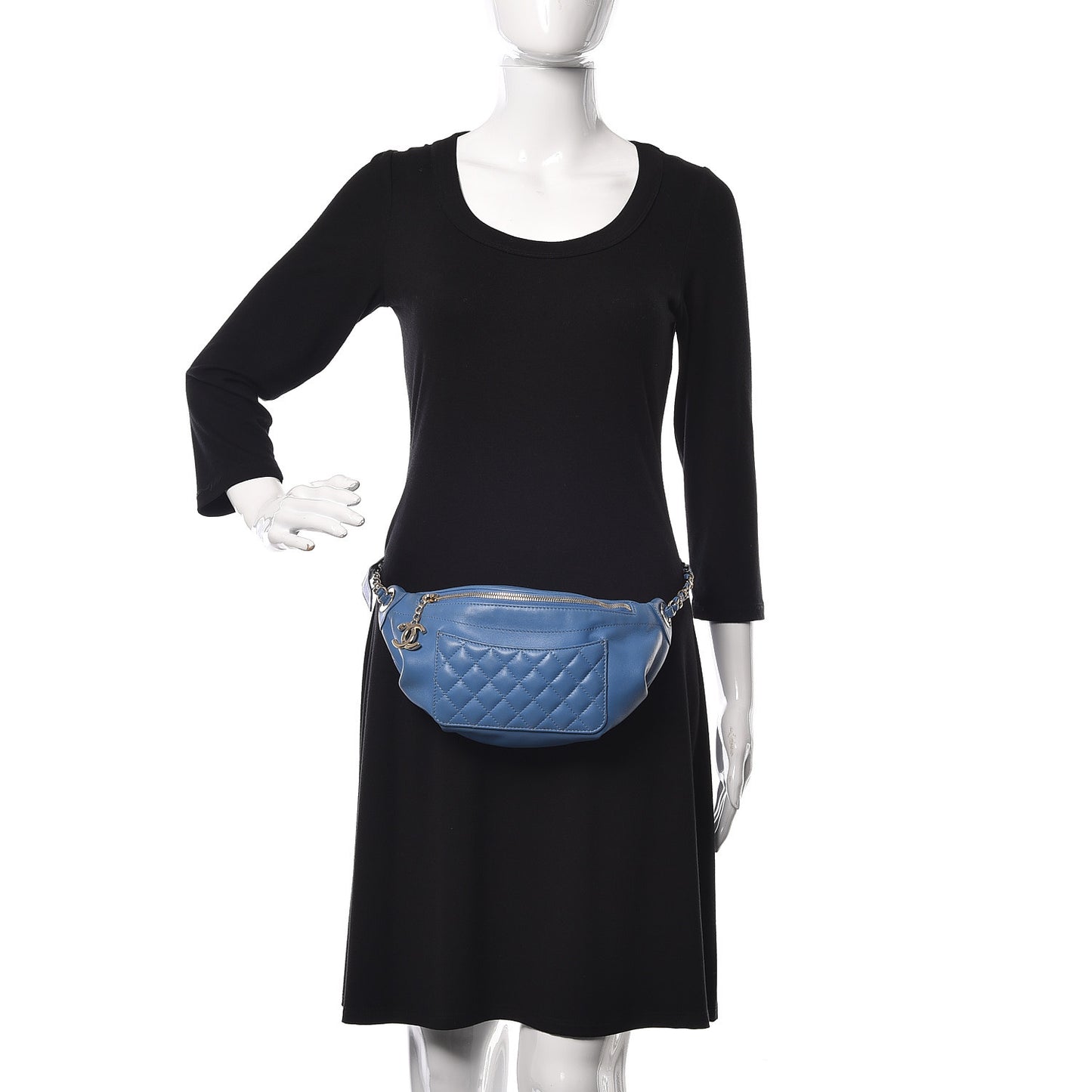 Lambskin Quilted Bi Waist Bag Fanny Pack Blue
