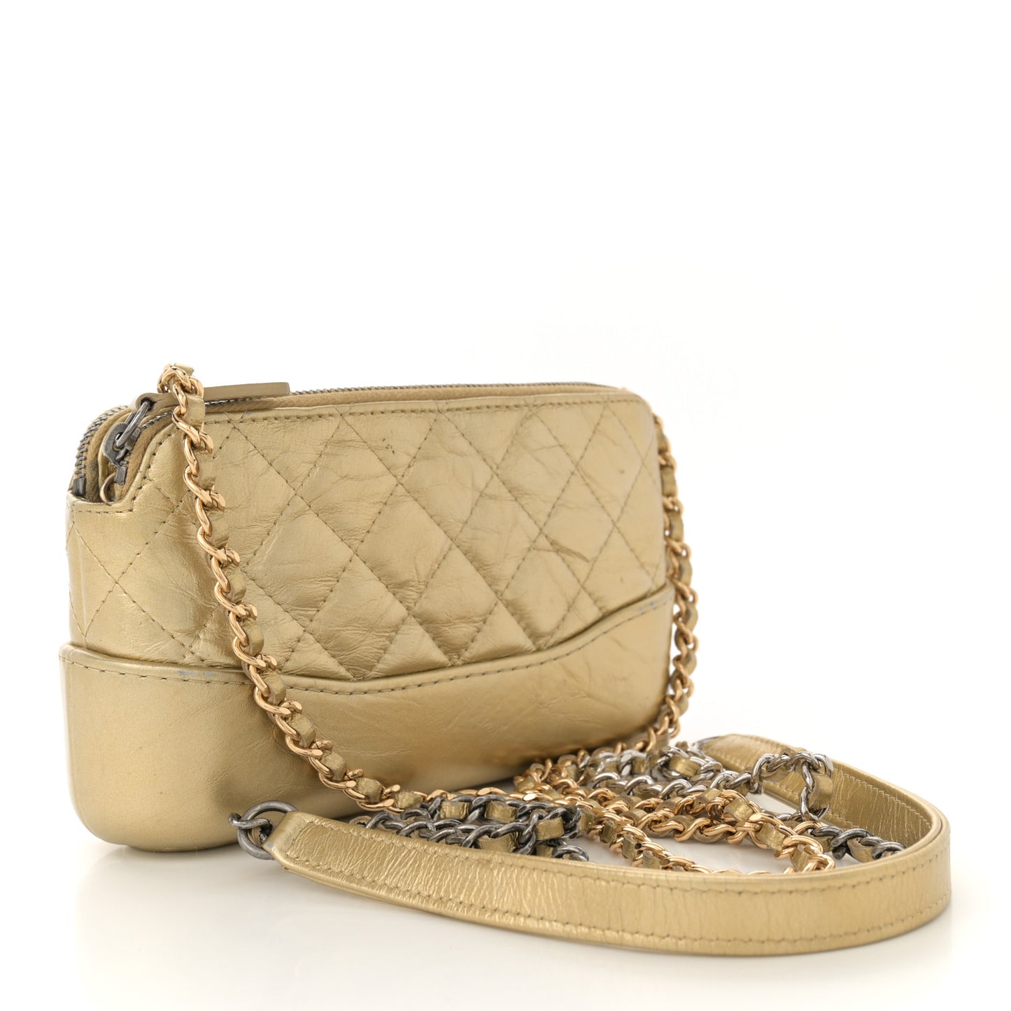 Metallic Aged Calfskin Quilted Small Gabrielle Clutch With Chain Gold