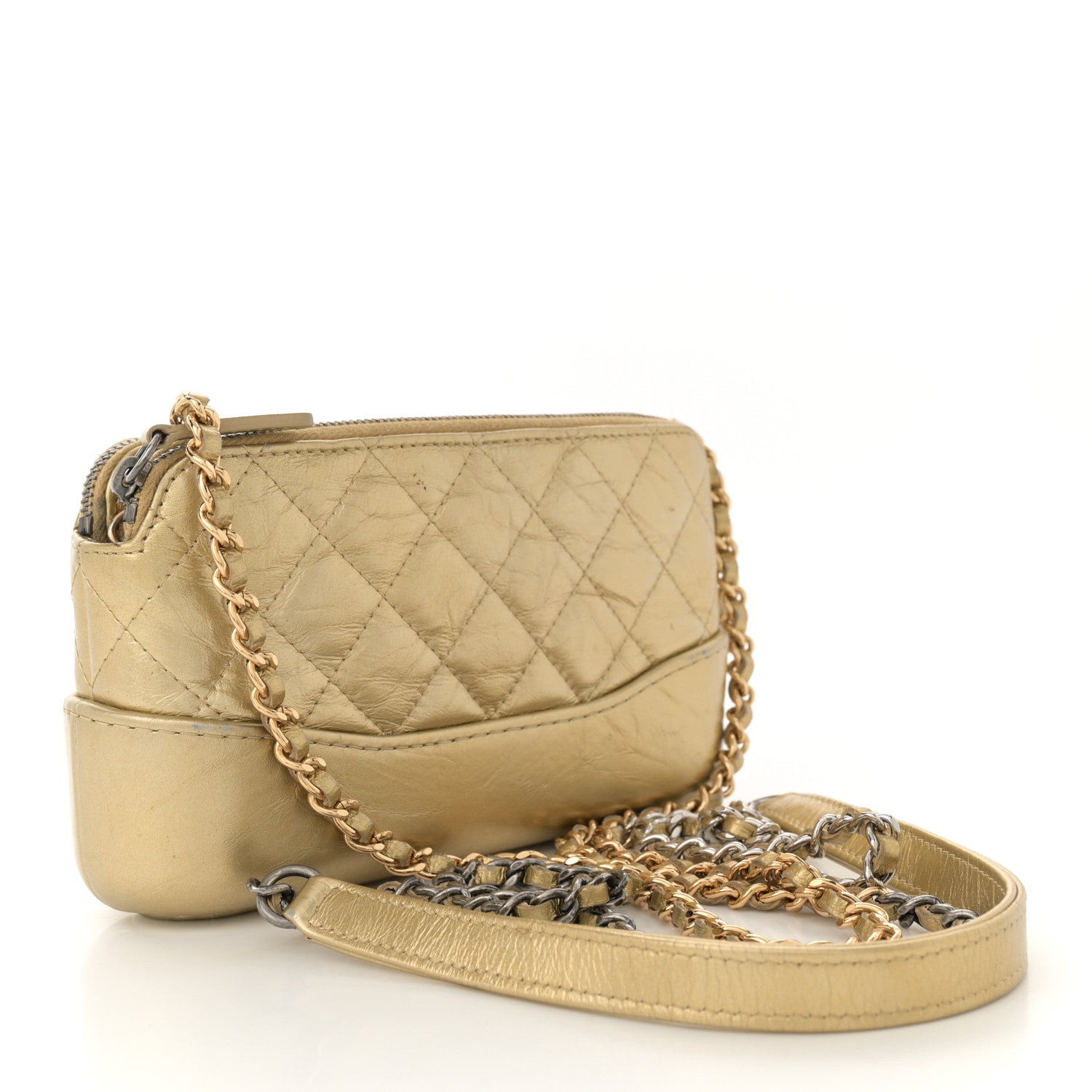 Chanel Metallic Aged Calfskin Quilted Small Gabrielle Clutch With Chain Gold 3 of 11