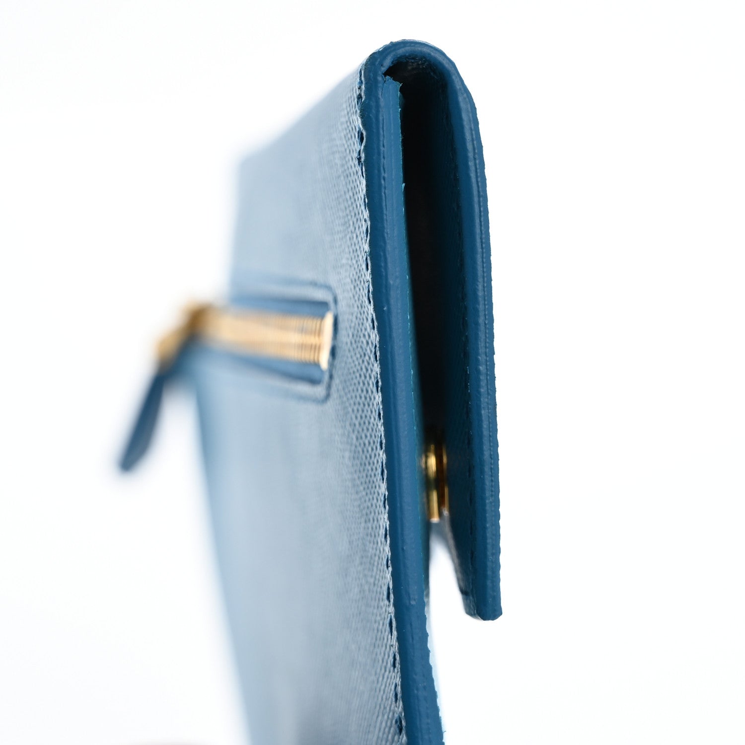 Prada Saffiano Wave Flat Flap Wallet Celeste Voyage 10 of 12