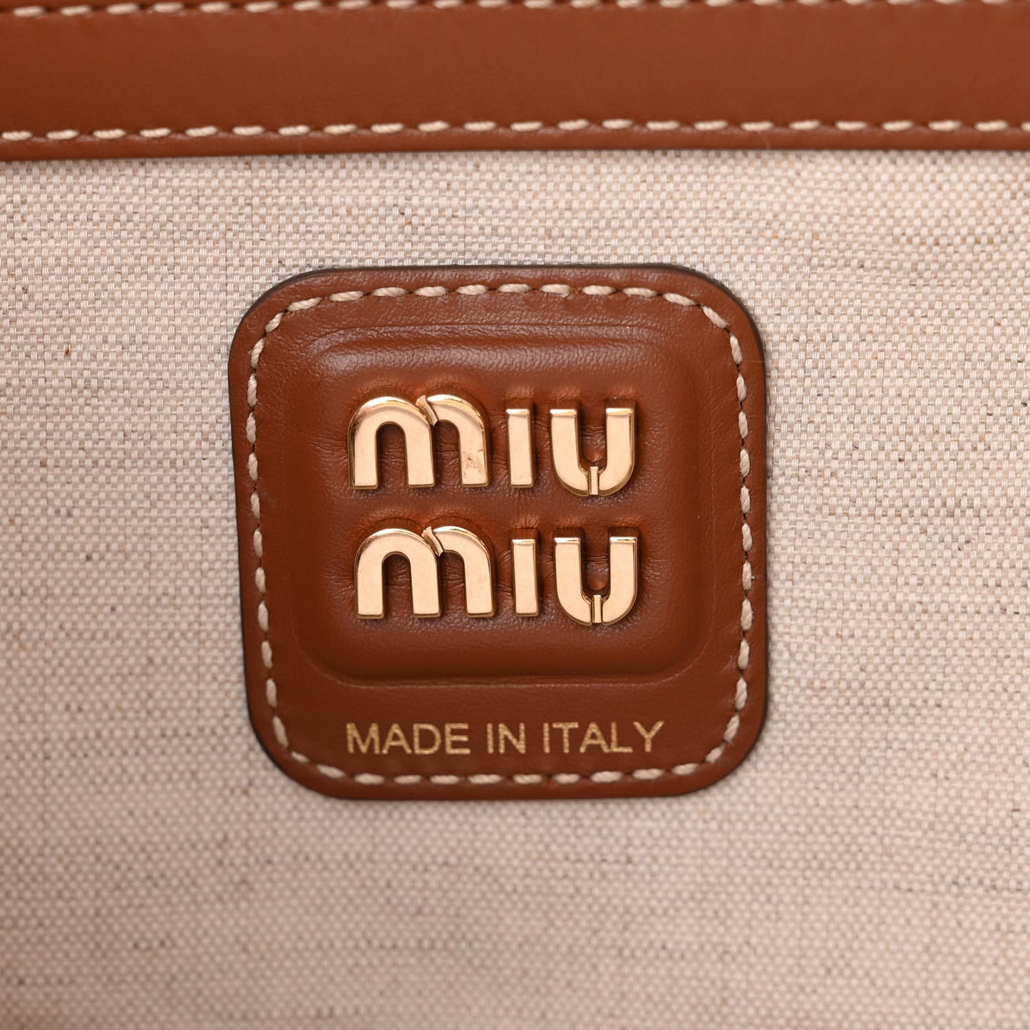 Canvas Calfskin Top Handle Bag Beige Brandy