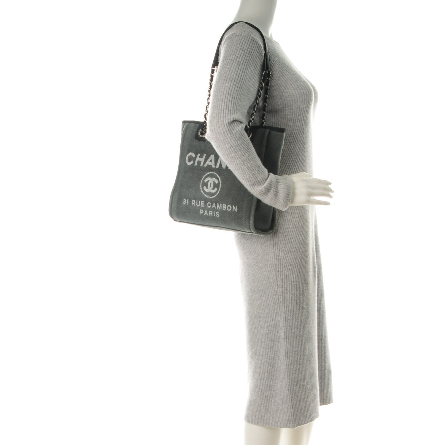 Chanel Canvas Mini Deauville Tote Dark Grey 2 of 7