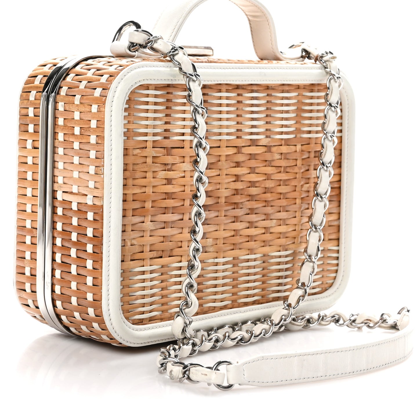 Raffia Calfskin CC Filigree Vanity Case White