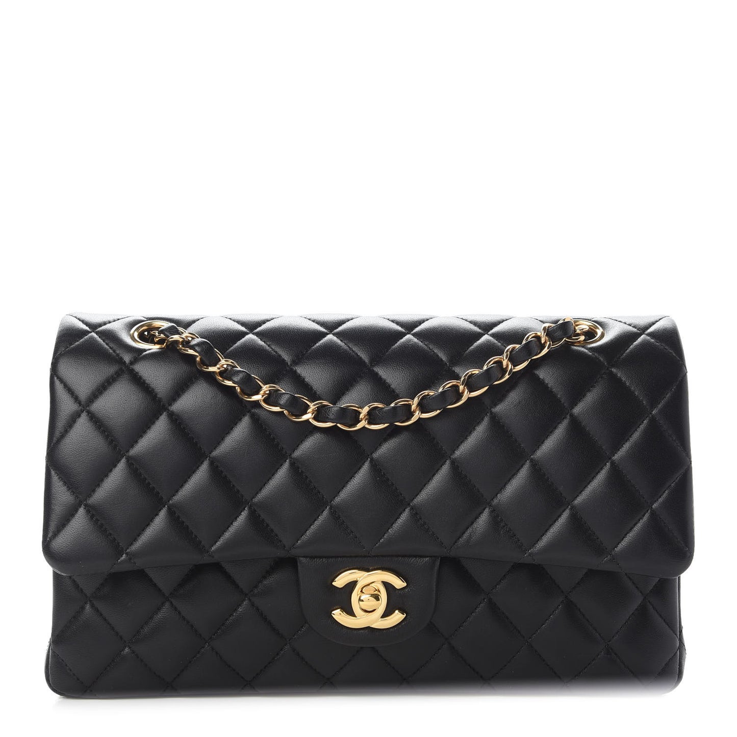 Lambskin Quilted Medium Double Flap Black