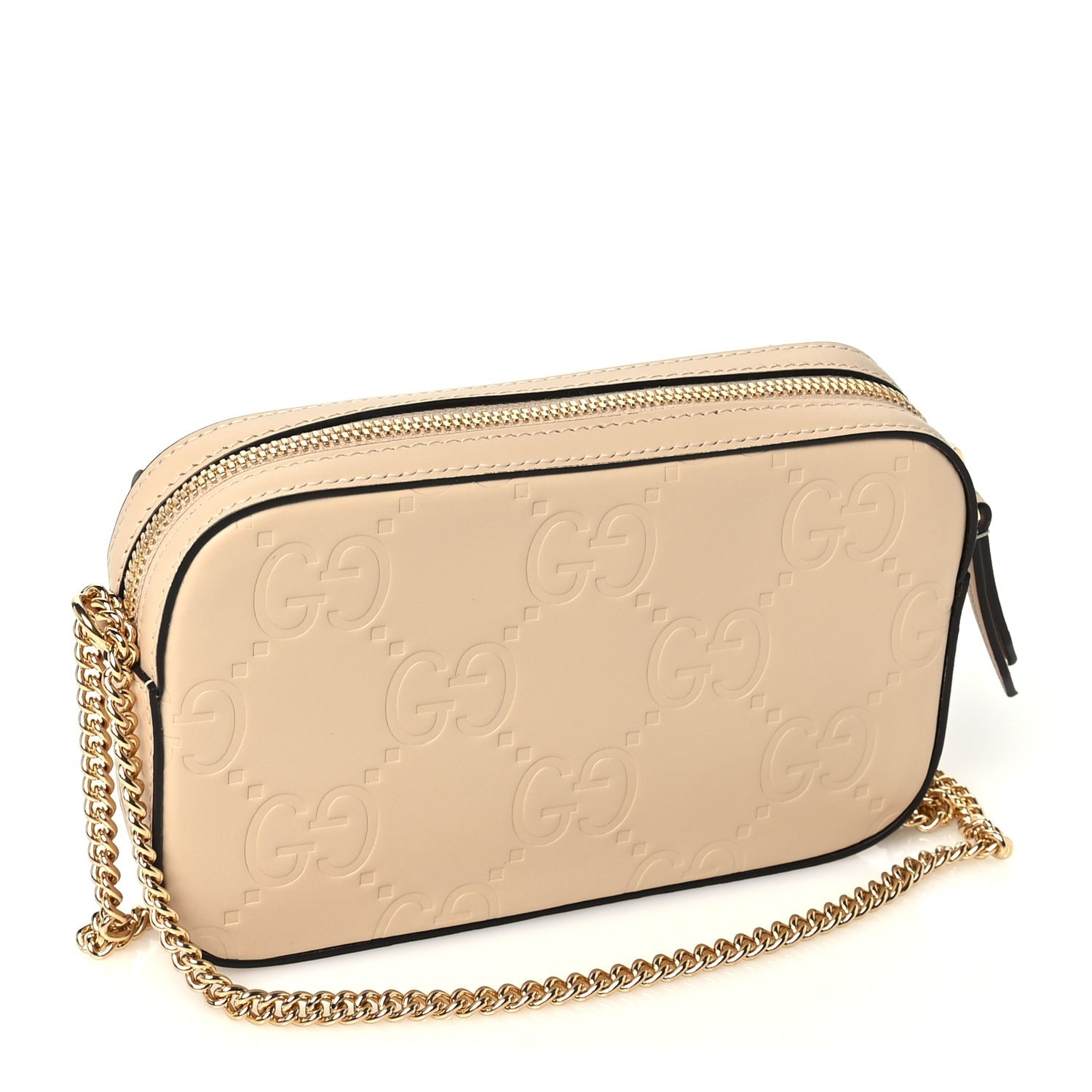 Gucci Calfskin GG Super Mini Debossed Chain Wallet  Light Beige 2 of 8
