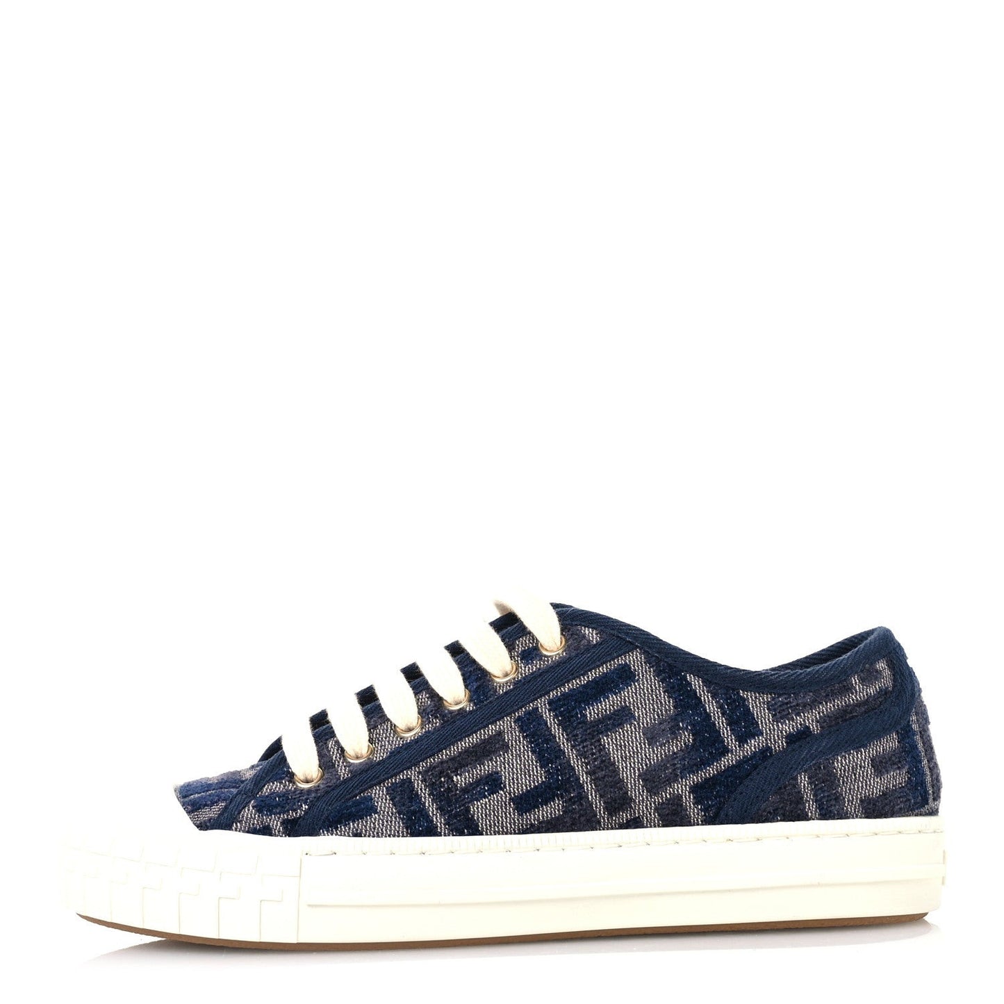 Chenille FF Embroidered Womens Domino Low Top Sneakers 36 Grigio Blue Notte
