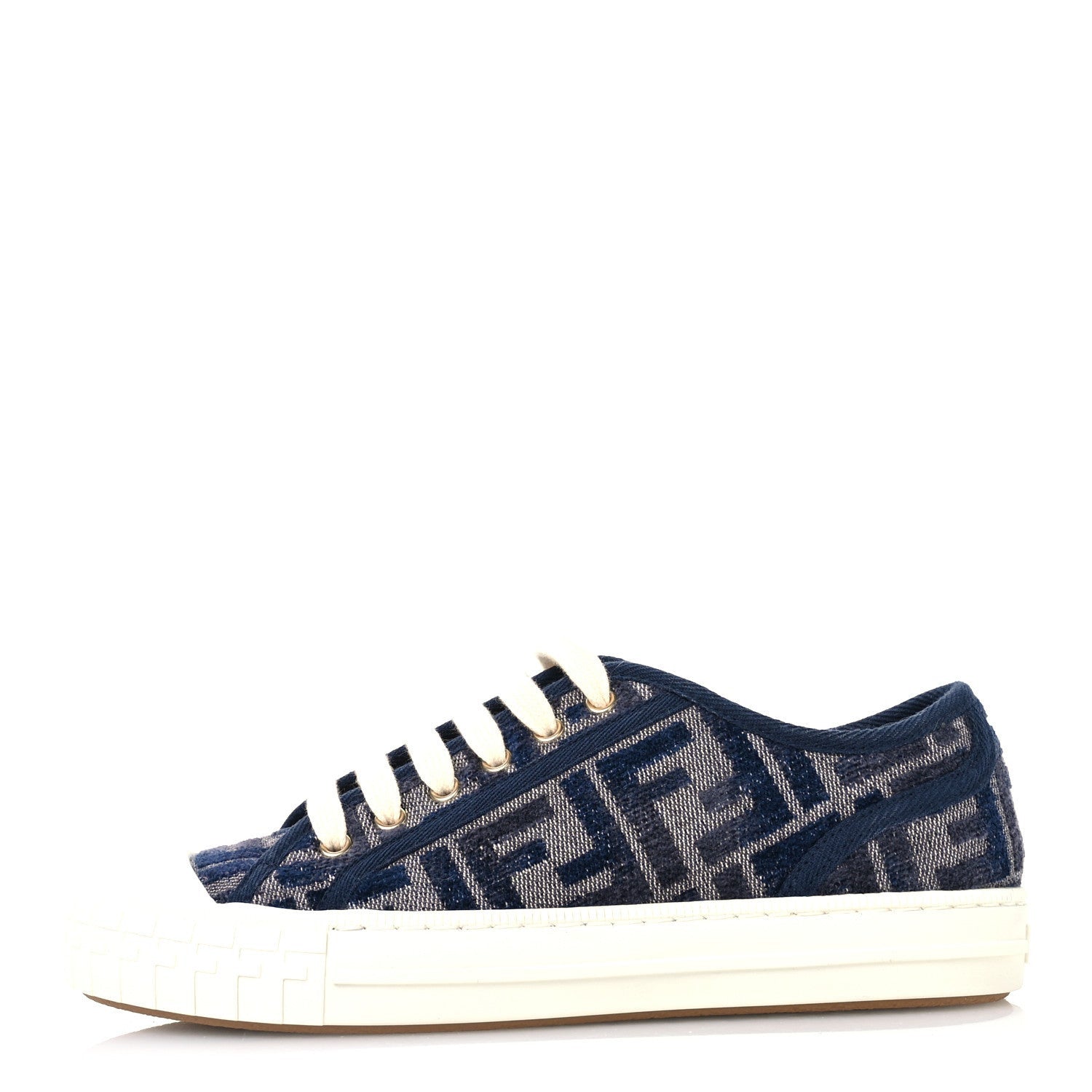 Fendi Chenille FF Embroidered Womens Domino Low Top Sneakers 36 Grigio Blue Notte 1 of 7