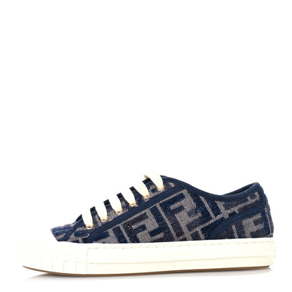 Fendi Chenille FF Embroidered Womens Domino Low Top Sneakers 36 Grigio Blue Notte 1 of 7