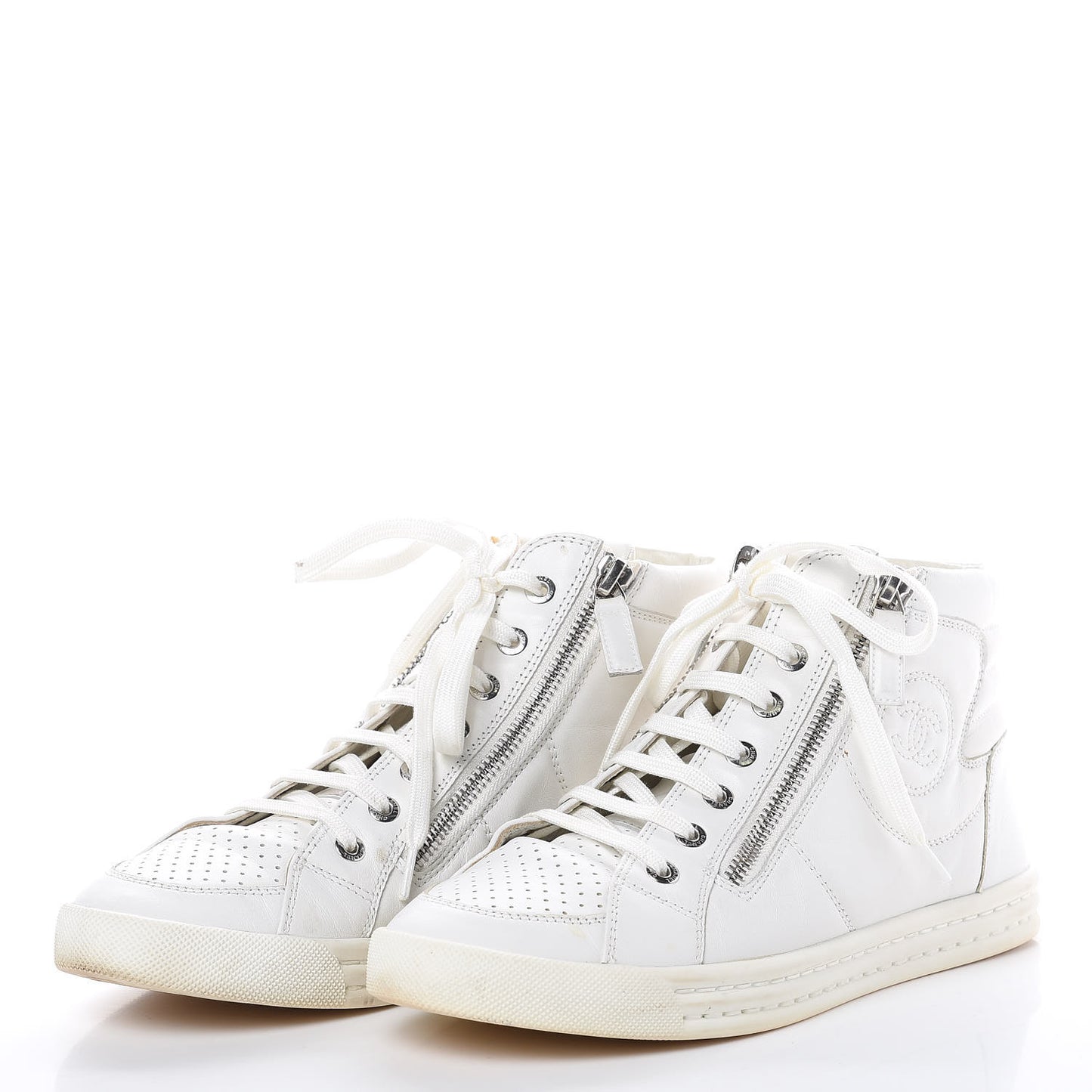 Calfskin High Top CC Sneakers 37 White