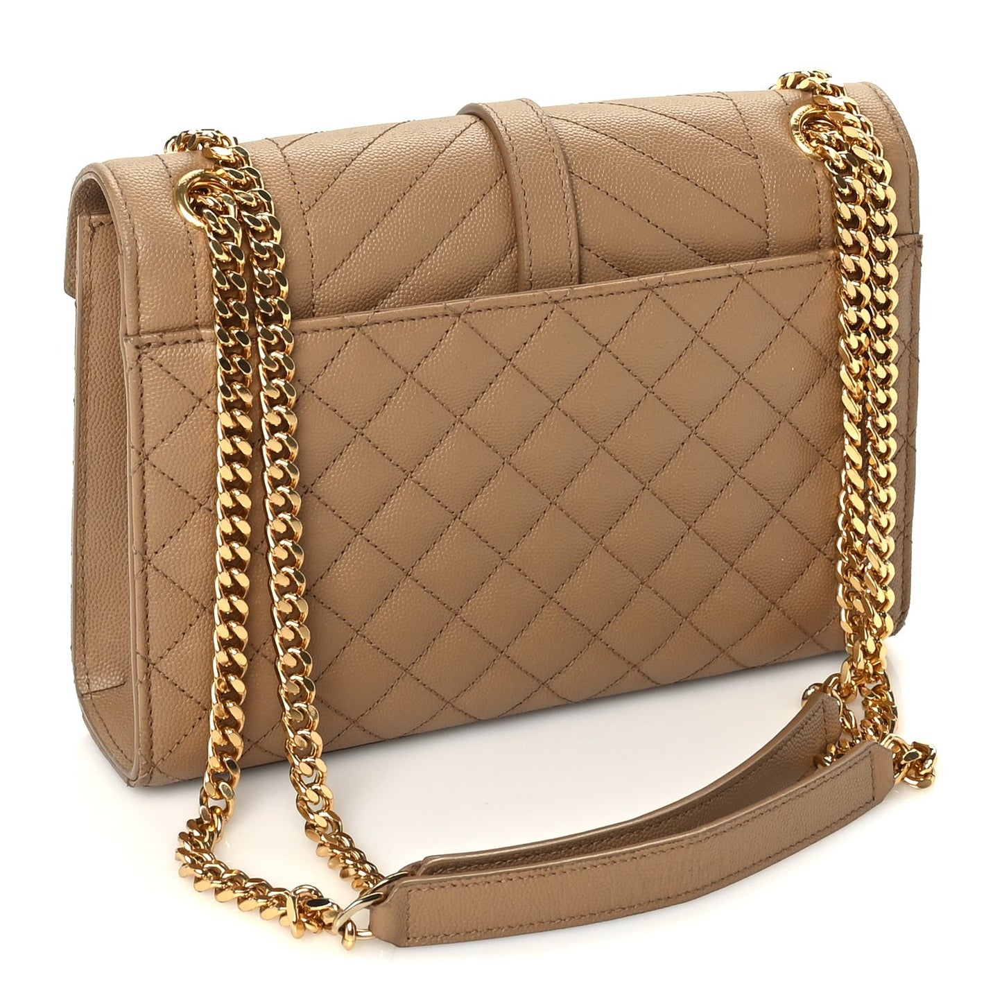 Grain De Poudre Textured Mixed Matelasse Triquilt Medium Monogram Envelope Chain Bag Dark Latte
