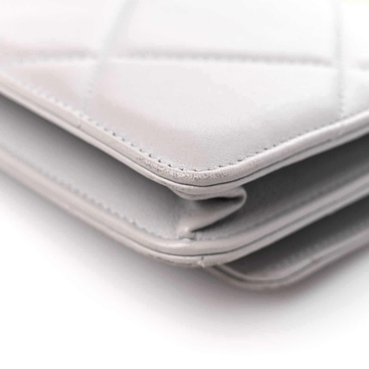 Lambskin Quilted Chanel 19 Wallet On Chain WOC Grey