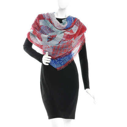 Chanel Cashmere CC Square Scarf Red Blue 2 of 6
