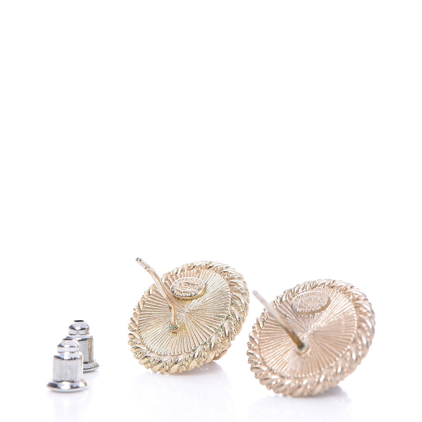 CC Button Earrings Silver Gold