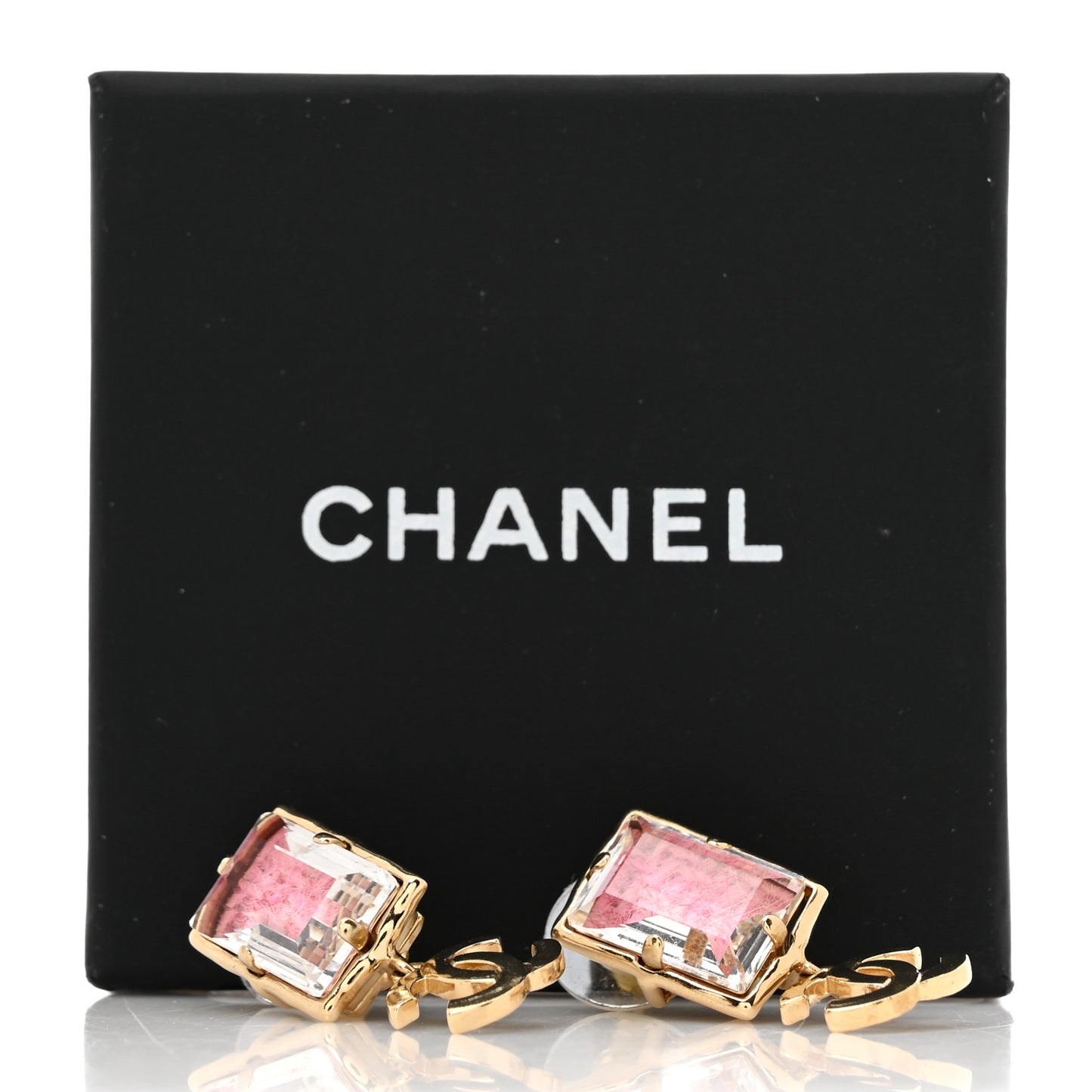 Crystal Tweed CC Drop Earrings Pink Gold