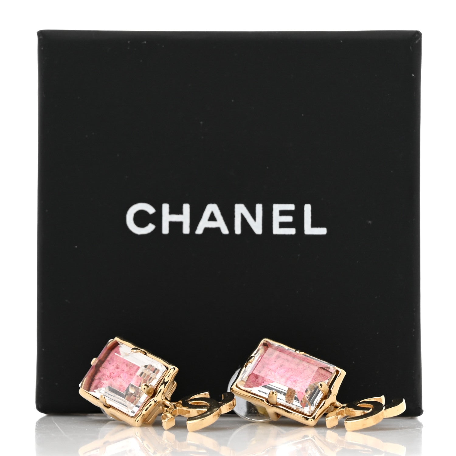 Chanel Crystal Tweed CC Drop Earrings Pink Gold 5 of 5