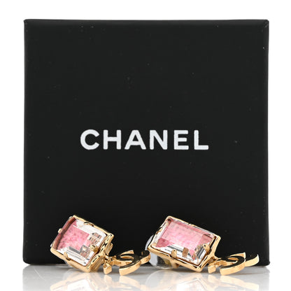 Chanel Crystal Tweed CC Drop Earrings Pink Gold 5 of 5