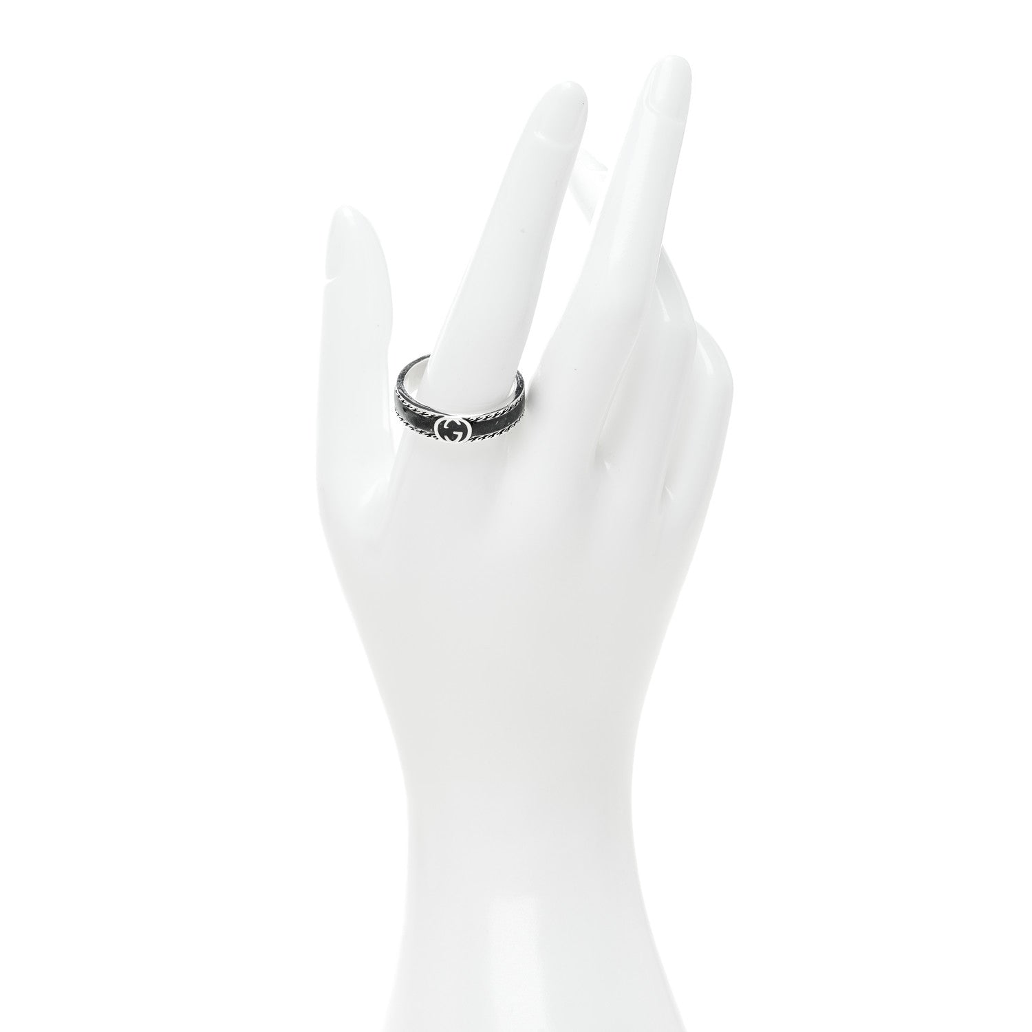 Gucci Sterling Silver Enamel Interlocking G Band Ring 65 11 Black 2 of 6