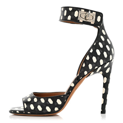Givenchy Lambskin Polka Dot Shark Lock Sandals 37.5 Black White 1 of 9